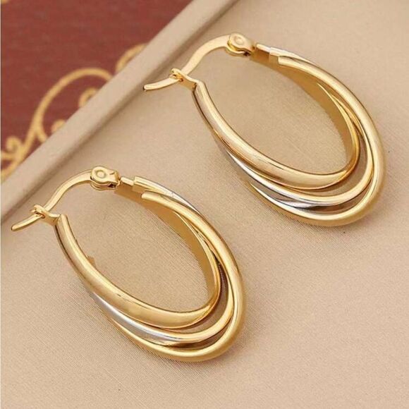 Gold Plated Minimalist Hoop Earrings - Picture 3 of 8